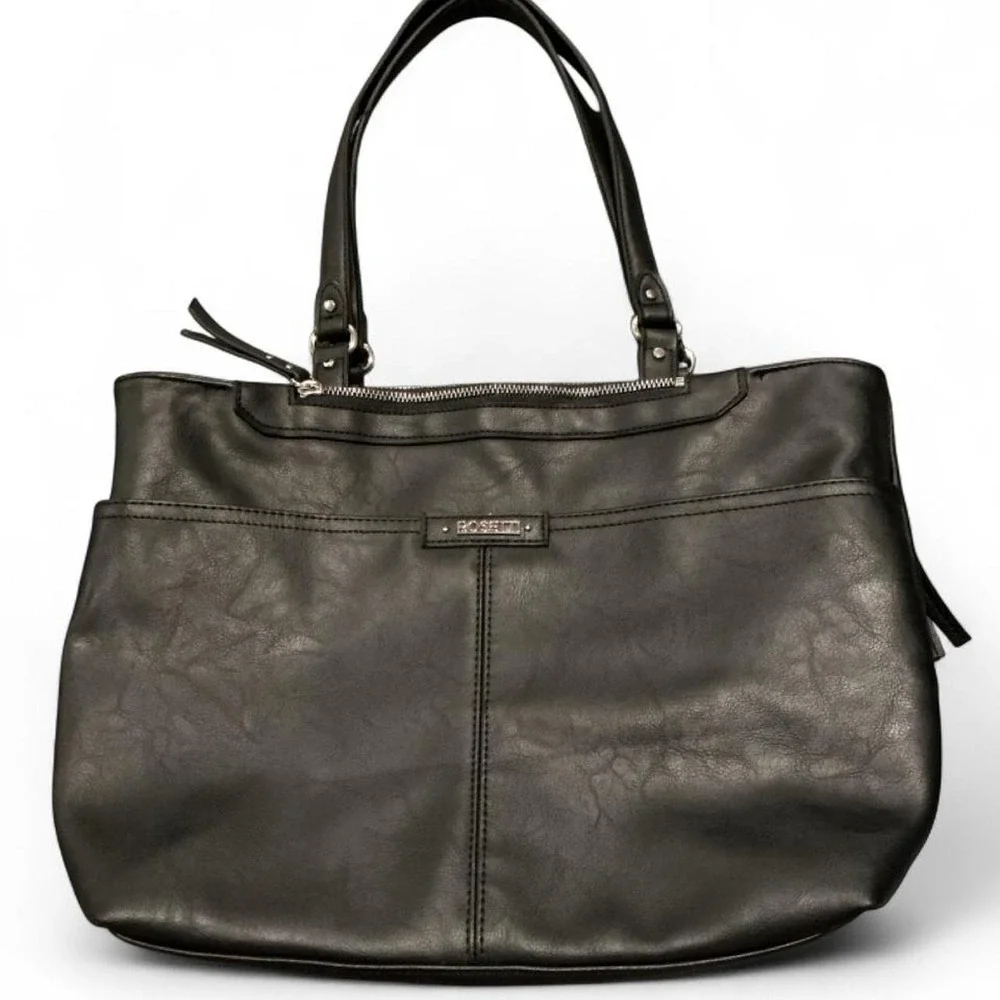 Rosetti Shoulder Bag Womens Large Black  Faux Leather Tote Zip Pocket